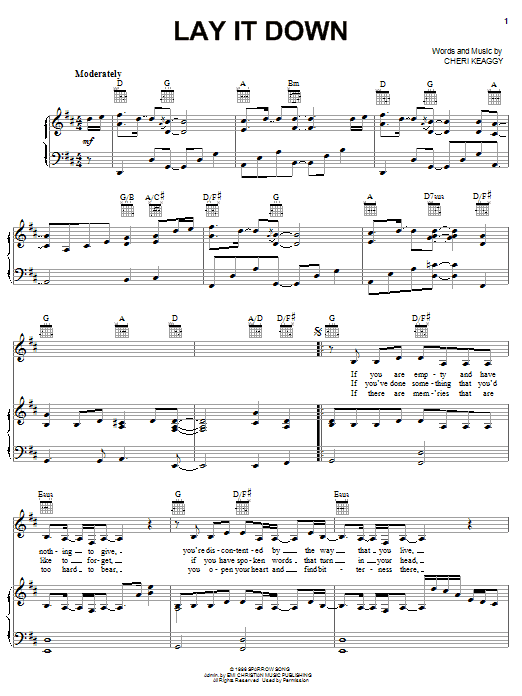 Cheri Keaggy Lay It Down Sheet Music Notes & Chords for Piano, Vocal & Guitar (Right-Hand Melody) - Download or Print PDF Cheri Keaggy Lay It Down Sheet Music Notes & Chords for Piano, Vocal & Guitar (Right-Hand Melody) - Download or Print PDF