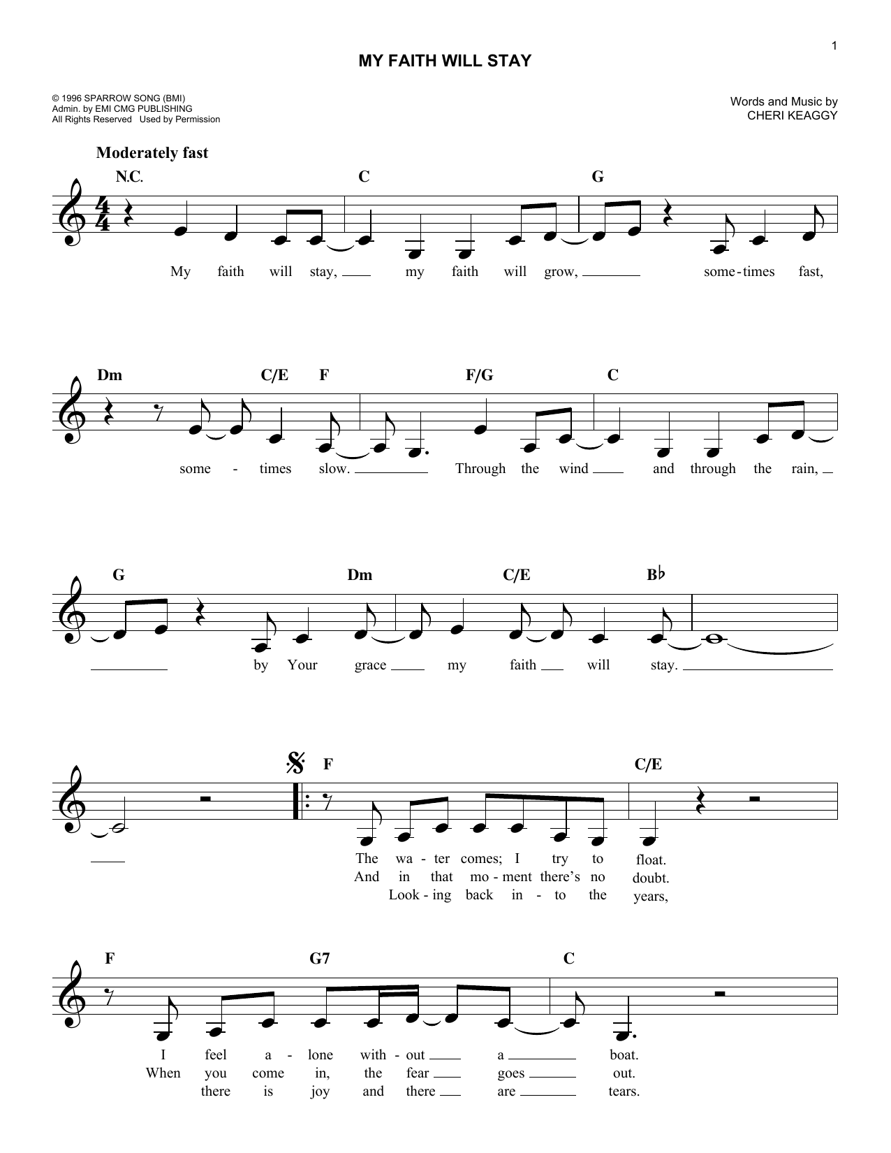 Cheri Keaggy My Faith Will Stay Sheet Music Notes & Chords for Melody Line, Lyrics & Chords - Download or Print PDF