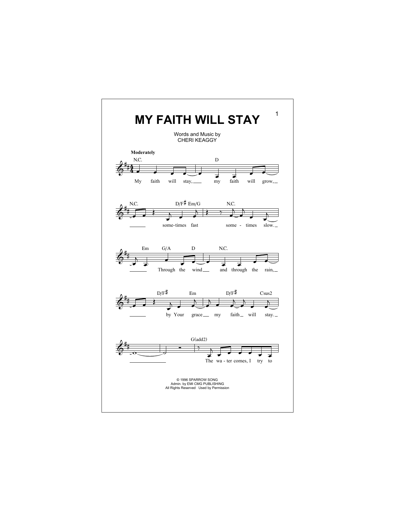 Cheri Keaggy My Faith Will Stay Sheet Music Notes & Chords for Voice - Download or Print PDF