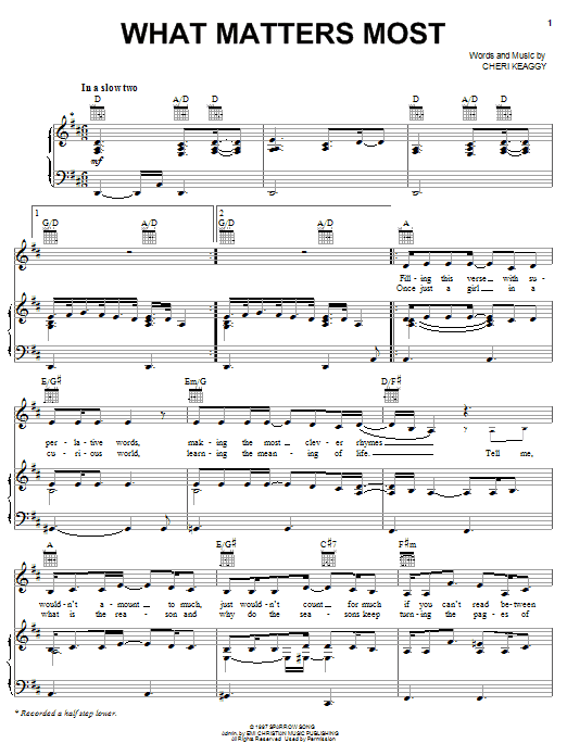 Cheri Keaggy What Matters Most Sheet Music Notes & Chords for Piano, Vocal & Guitar (Right-Hand Melody) - Download or Print PDF Cheri Keaggy What Matters Most Sheet Music Notes & Chords for Piano, Vocal & Guitar (Right-Hand Melody) - Download or Print PDF