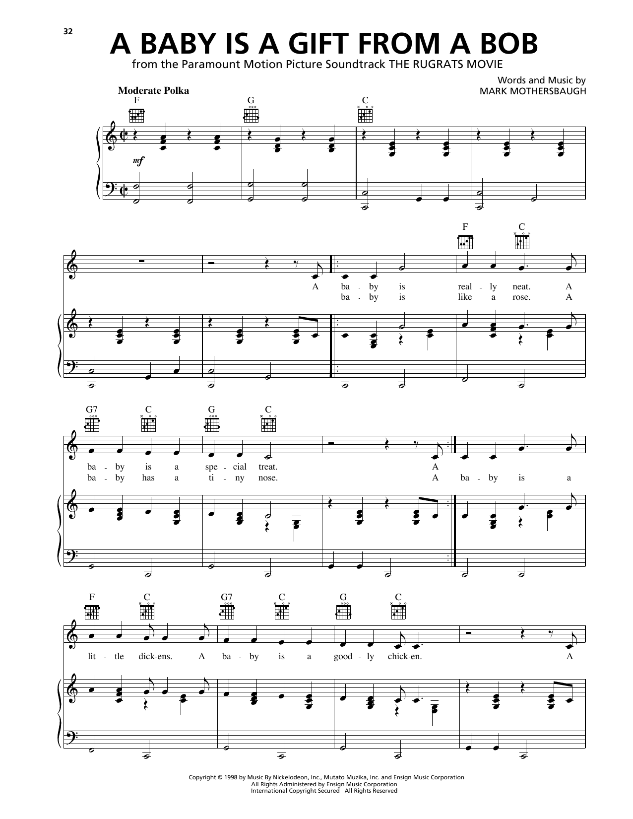 Cheryl Chase & Cree Summer A Baby Is A Gift From A Bob Sheet Music Notes & Chords for Piano, Vocal & Guitar Chords (Right-Hand Melody) - Download or Print PDF