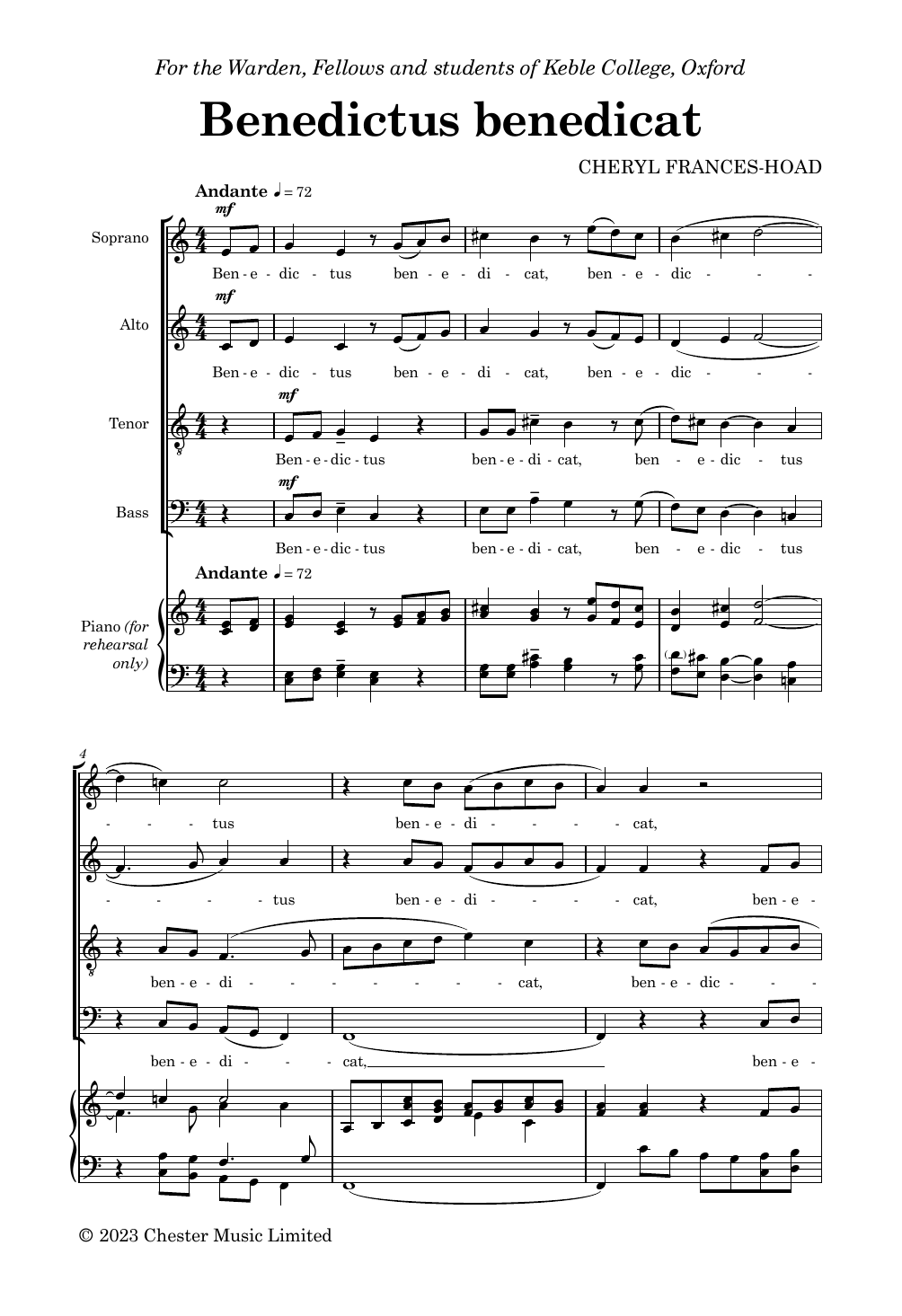 Cheryl Frances-Hoad Benedictus Benedicat Sheet Music Notes & Chords for SATB Choir - Download or Print PDF