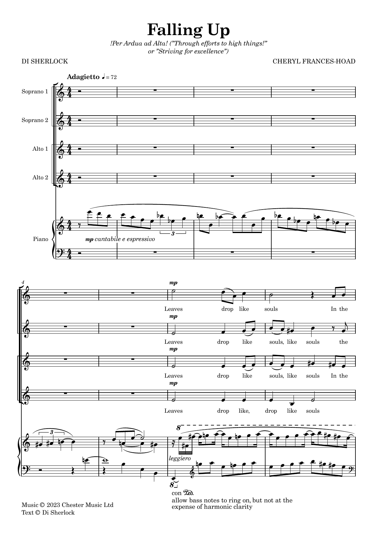 Cheryl Frances-Hoad Falling Up Sheet Music Notes & Chords for SSAA Choir - Download or Print PDF