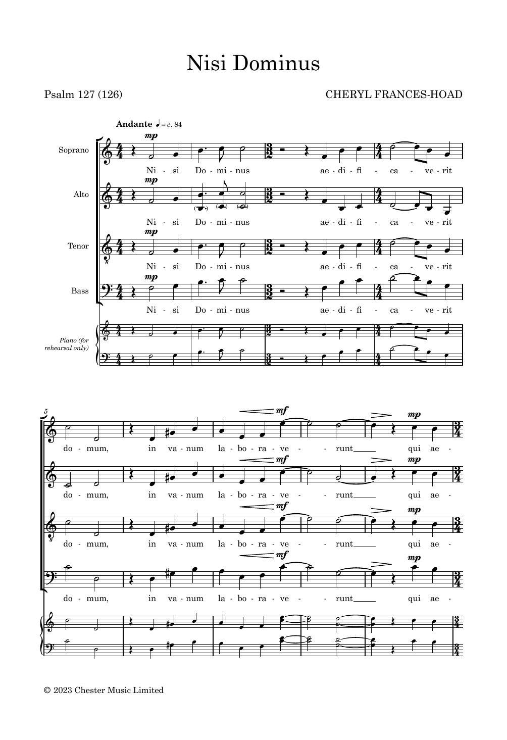 Cheryl Frances-Hoad Nisi Dominus Sheet Music Notes & Chords for SATB Choir - Download or Print PDF