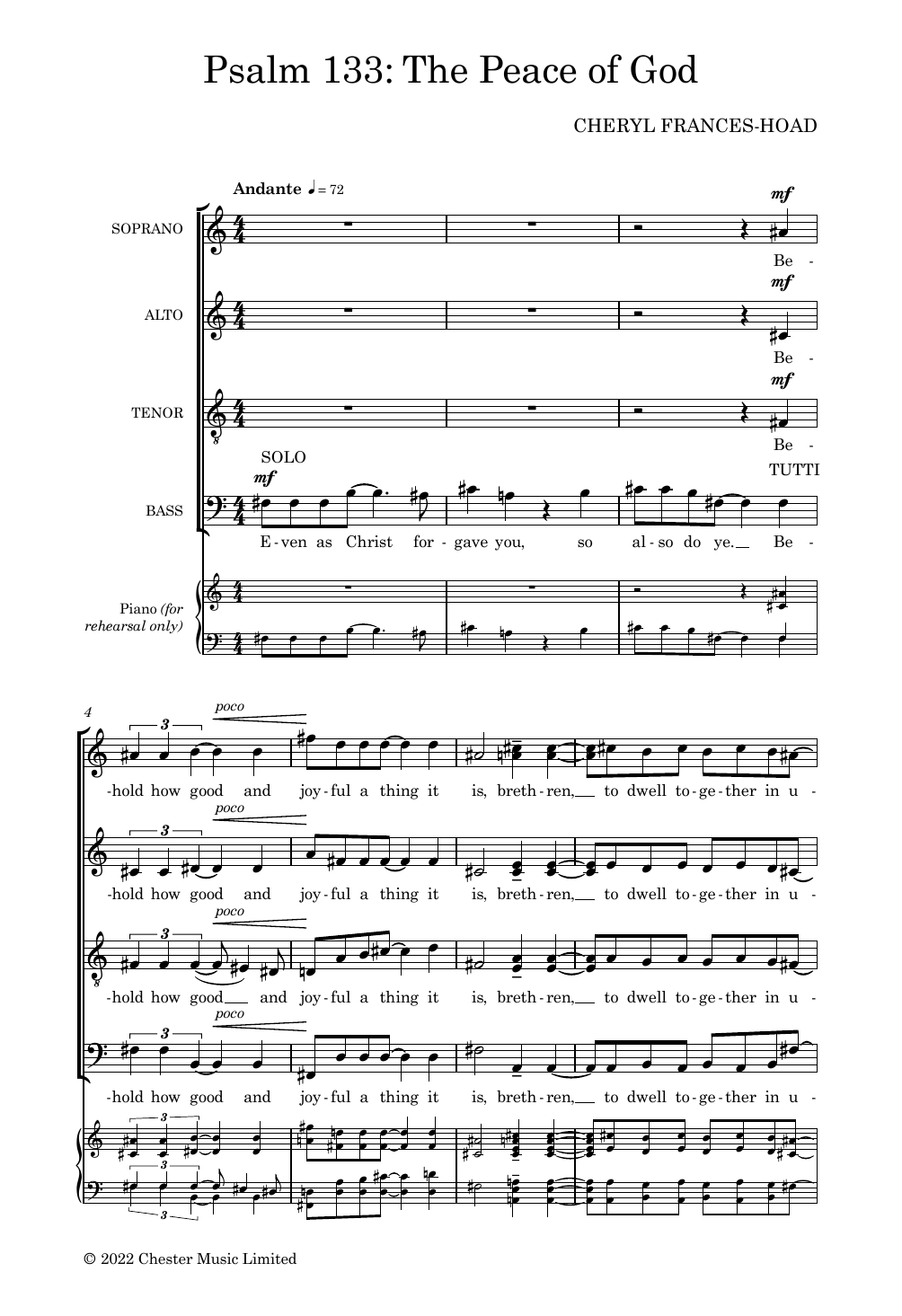 Cheryl Frances-Hoad Psalm 133 Sheet Music Notes & Chords for SATB Choir - Download or Print PDF