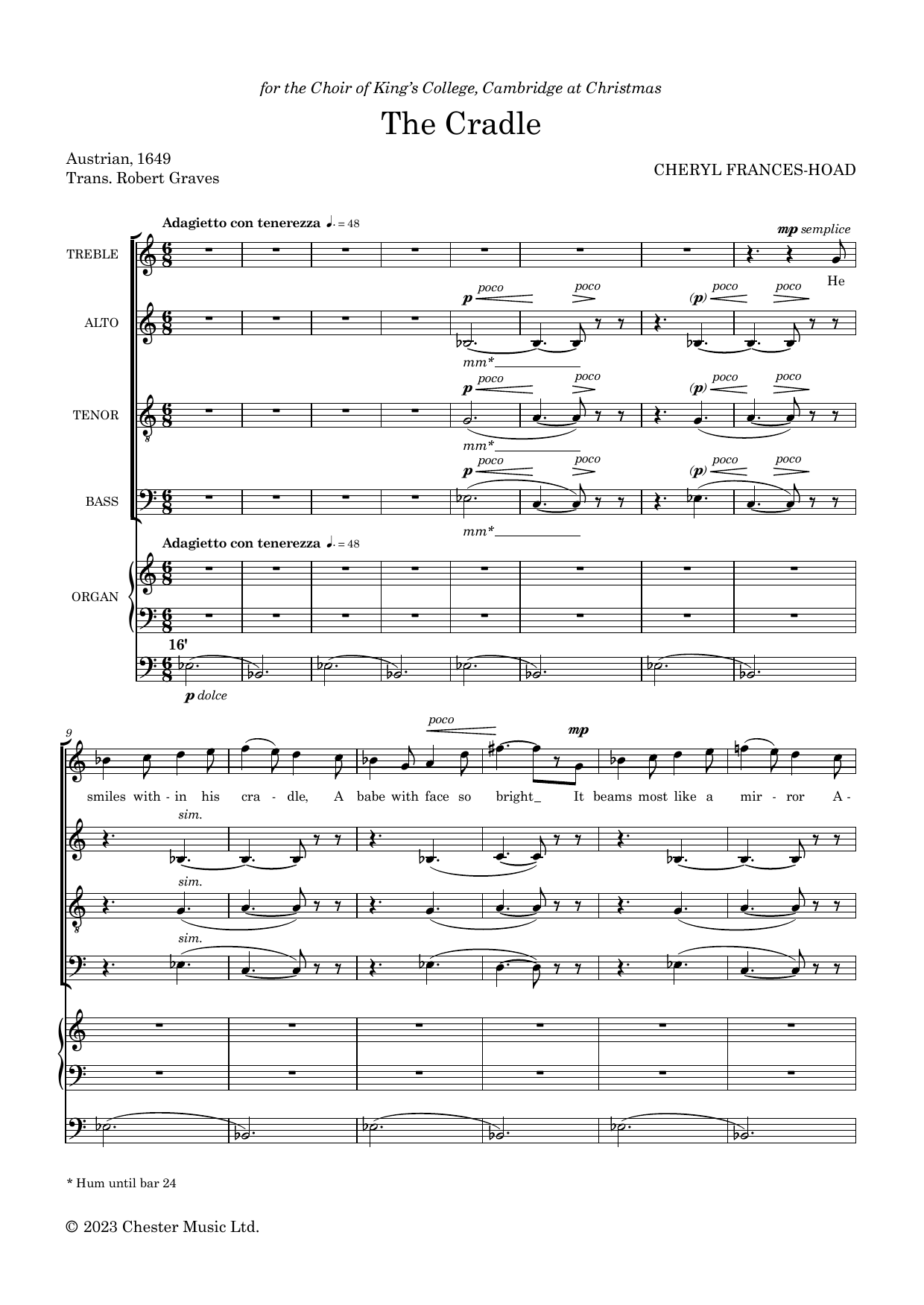 Cheryl Frances-Hoad The Cradle Sheet Music Notes & Chords for SATB Choir - Download or Print PDF