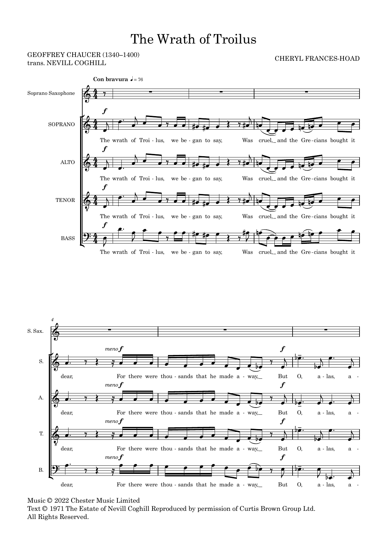 Cheryl Frances-Hoad The Wrath Of Troilus Sheet Music Notes & Chords for SATB Choir - Download or Print PDF