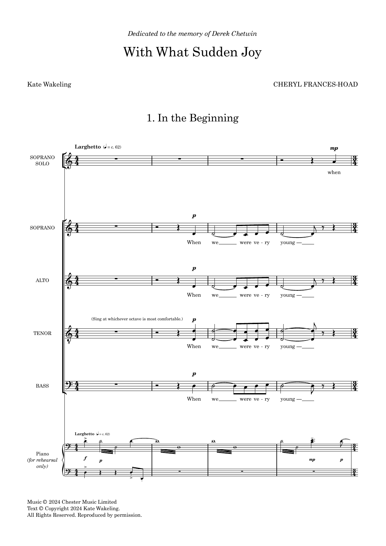 Cheryl Frances-Hoad With What Sudden Joy (Vocal Score) Sheet Music Notes & Chords for SATB Choir - Download or Print PDF Cheryl Frances-Hoad With What Sudden Joy (Vocal Score) Sheet Music Notes & Chords for SATB Choir - Download or Print PDF