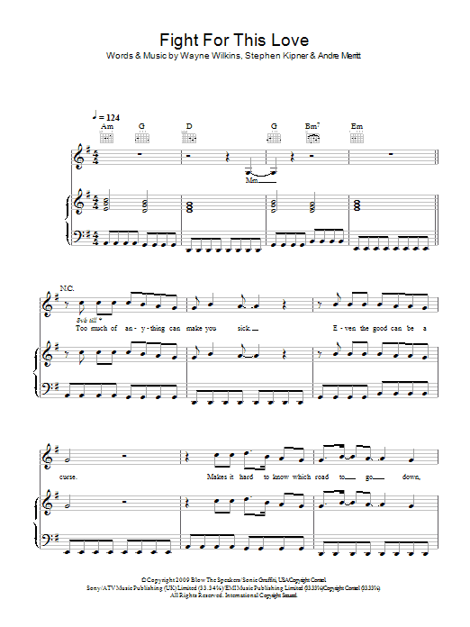 Preview Cheryl Cole Fight For This Love Pop sheet music, notes and chords for Piano, Vocal & Guitar (Right-Hand Melody), SKU: 49282 Fight For This Love sheet music