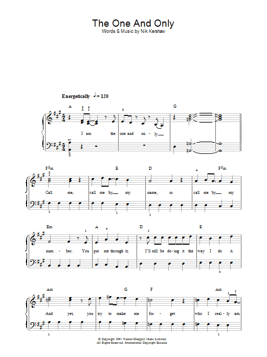 Chesney Hawkes The One And Only Sheet Music Notes & Chords for Beginner Piano - Download or Print PDF