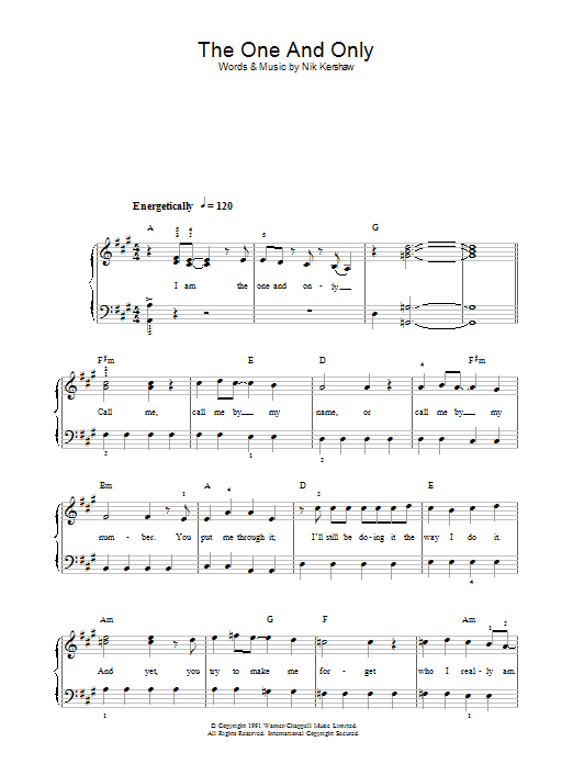 Preview Chesney Hawkes The One And Only Pop sheet music, notes and chords for Beginner Piano, SKU: 37122 The One And Only sheet music