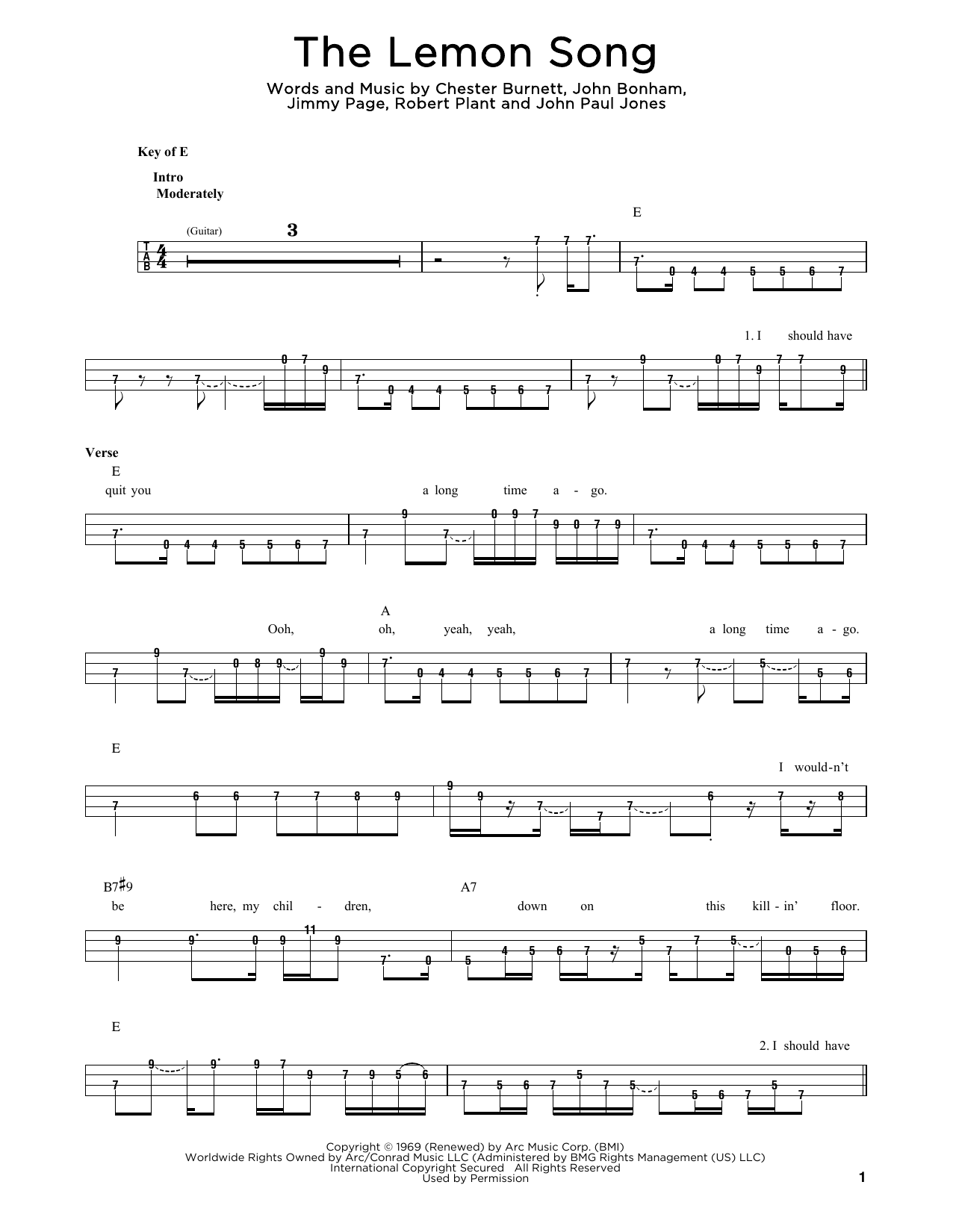 Chester Burnett The Lemon Song Sheet Music Notes & Chords for Bass - Download or Print PDF