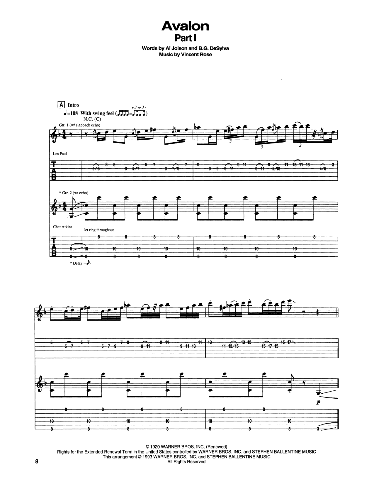 Chet Atkins Avalon Sheet Music Notes & Chords for Guitar Tab - Download or Print PDF