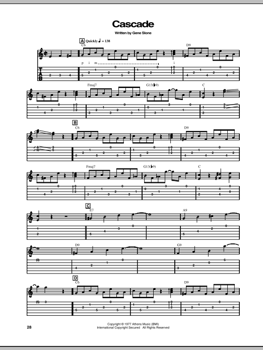Chet Atkins Cascade Sheet Music Notes & Chords for Guitar Tab - Download or Print PDF