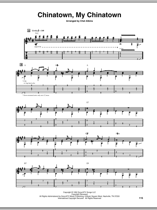 Chet Atkins Chinatown, My Chinatown Sheet Music Notes & Chords for Solo Guitar Tab - Download or Print PDF