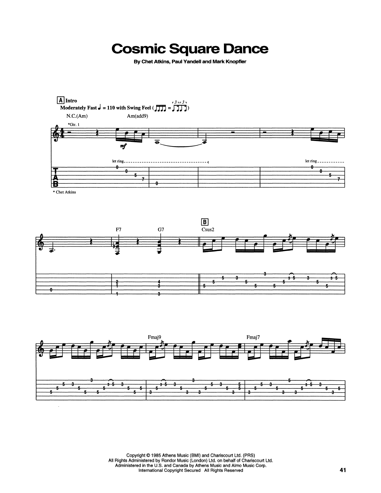 Chet Atkins Cosmic Square Dance Sheet Music Notes & Chords for Guitar Tab - Download or Print PDF