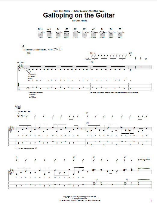 Chet Atkins Galloping On The Guitar Sheet Music Notes & Chords for Guitar Tab Play-Along - Download or Print PDF