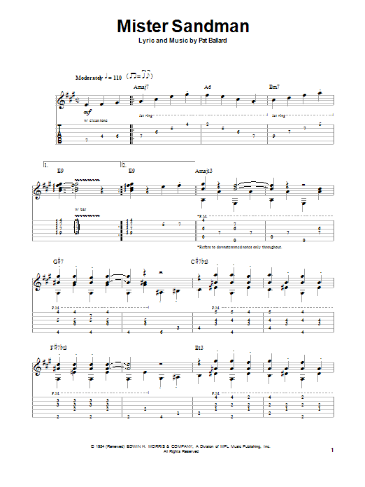 Chet Atkins Mister Sandman Sheet Music Notes & Chords for Guitar Tab Play-Along - Download or Print PDF