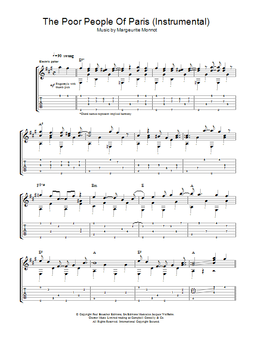 Chet Atkins The Poor People Of Paris (Instrumental) Sheet Music Notes & Chords for Guitar Tab - Download or Print PDF