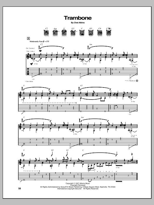 Chet Atkins Trambone Sheet Music Notes & Chords for Guitar Tab Play-Along - Download or Print PDF