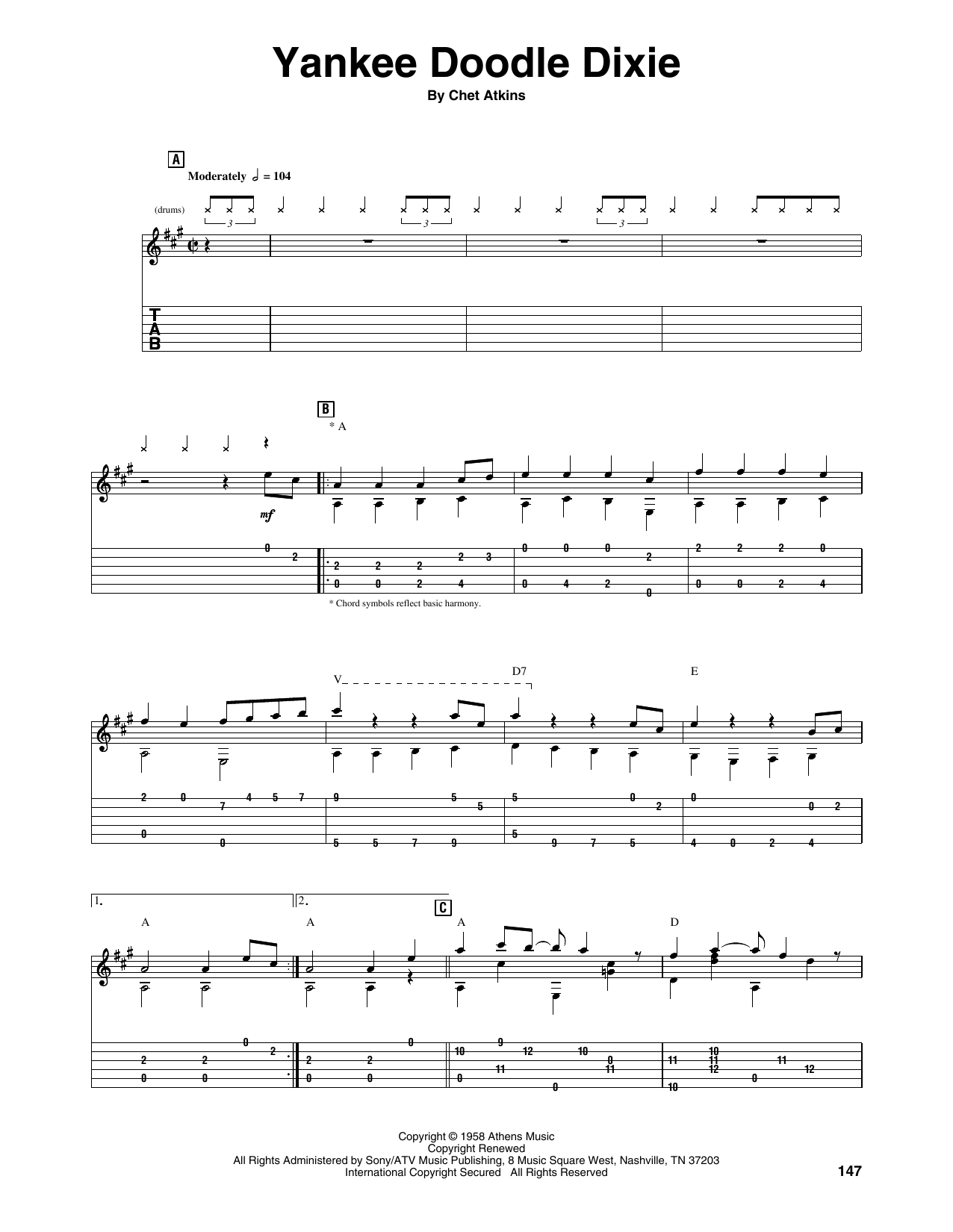 Chet Atkins Yankee Doodle Dixie Sheet Music Notes & Chords for Guitar Tab - Download or Print PDF