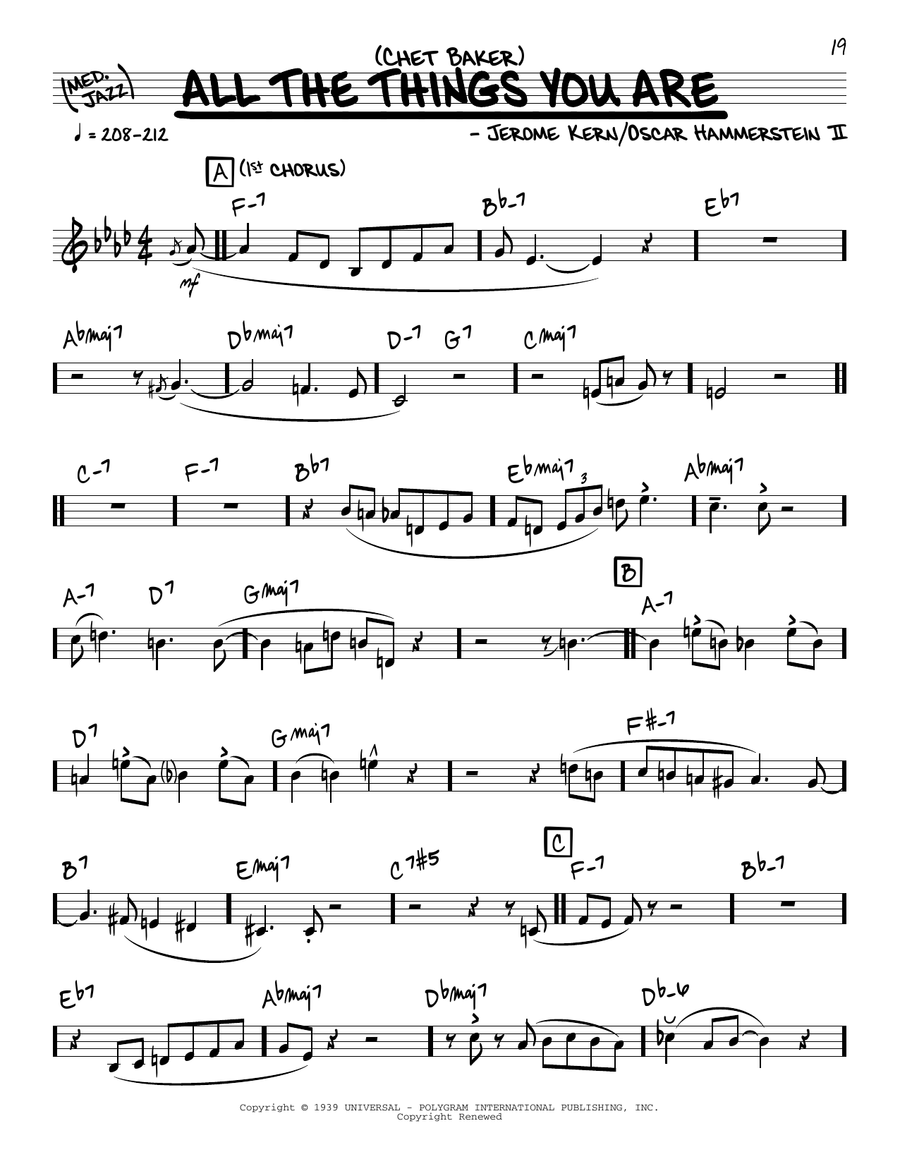 Chet Baker All The Things You Are (solo only) Sheet Music Notes & Chords for Real Book – Melody & Chords - Download or Print PDF