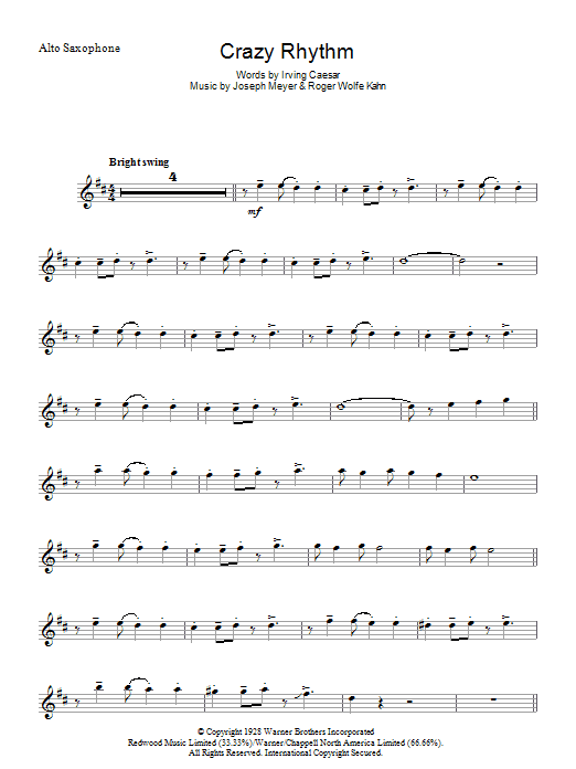 Chet Baker Crazy Rhythm Sheet Music Notes & Chords for Alto Saxophone - Download or Print PDF