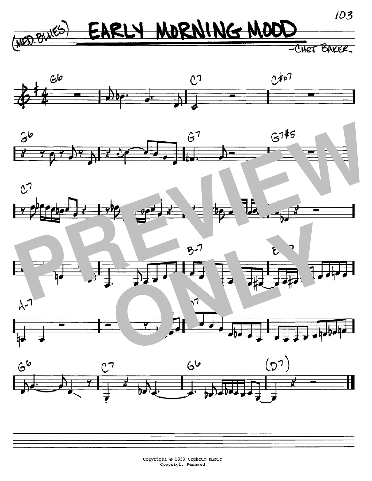 Chet Baker Early Morning Mood Sheet Music Notes & Chords for Real Book - Melody & Chords - C Instruments - Download or Print PDF