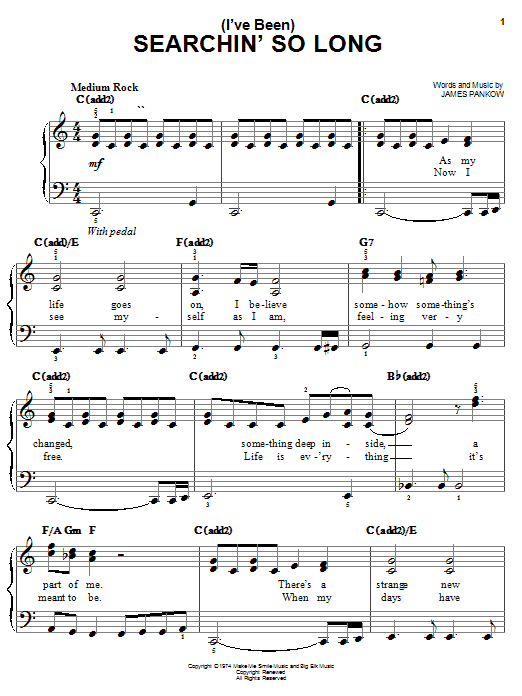 Preview Chicago (I've Been) Searchin' So Long Pop sheet music, notes and chords for Easy Piano, SKU: 25424 (I've Been) Searchin' So Long sheet music
