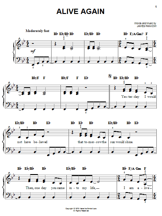 Preview Chicago Alive Again Pop sheet music, notes and chords for Easy Piano, SKU: 25426 Alive Again sheet music