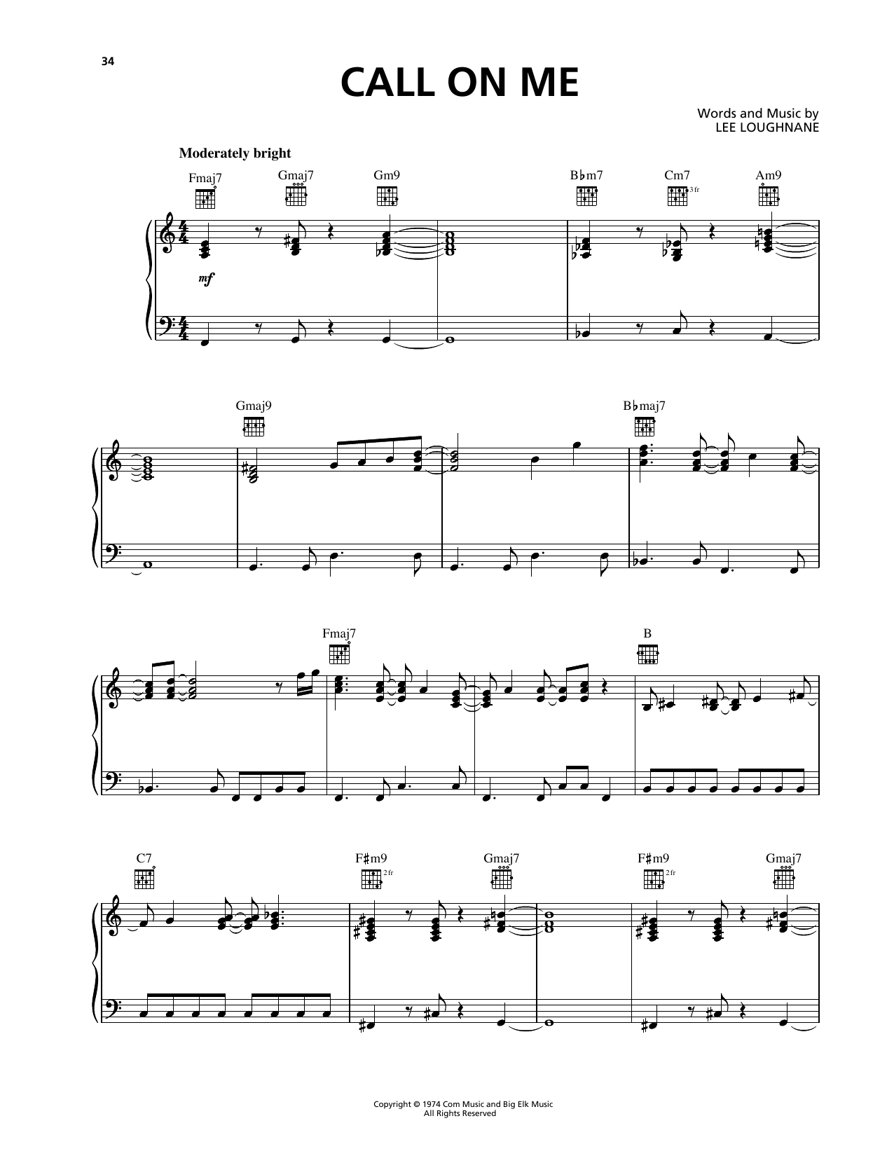 Chicago Call On Me Sheet Music Notes & Chords for Piano, Vocal & Guitar (Right-Hand Melody) - Download or Print PDF
