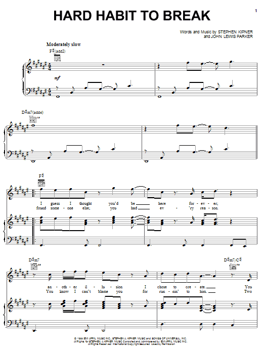 Preview Chicago Hard Habit To Break Pop sheet music, notes and chords for Lyrics & Chords, SKU: 81511 Hard Habit To Break sheet music
