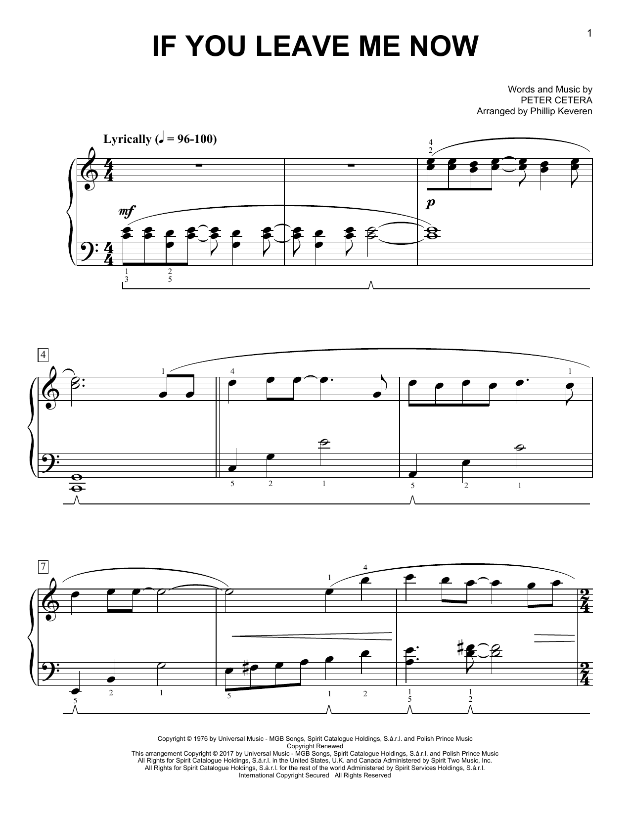 Chicago If You Leave Me Now [Classical version] (arr. Phillip Keveren) Sheet Music Notes & Chords for Easy Piano - Download or Print PDF