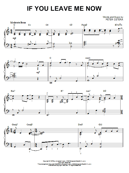 Chicago If You Leave Me Now [Jazz version] (arr. Brent Edstrom) Sheet Music Notes & Chords for Piano - Download or Print PDF