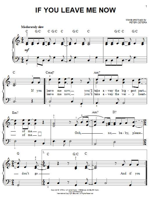 Chicago If You Leave Me Now sheet music notes and chords. Download Printable PDF.