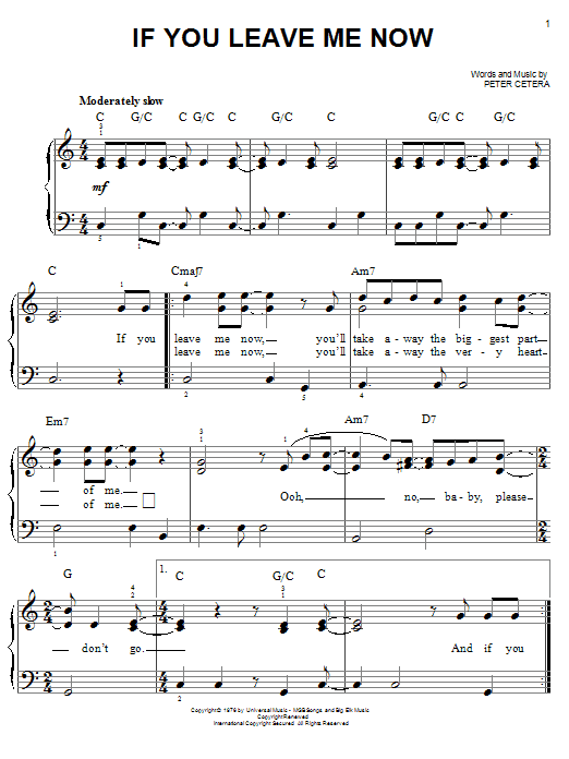 Preview Chicago If You Leave Me Now Rock sheet music, notes and chords for Lyrics & Chords, SKU: 81503 If You Leave Me Now sheet music