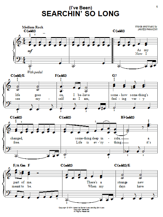 Chicago (I've Been) Searchin' So Long Sheet Music Notes & Chords for Easy Piano - Download or Print PDF