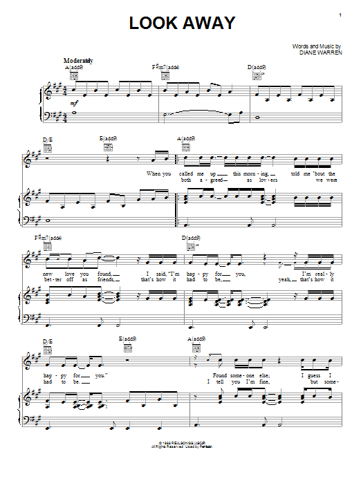 Chicago Look Away Sheet Music Notes & Chords for Piano, Vocal & Guitar (Right-Hand Melody) - Download or Print PDF