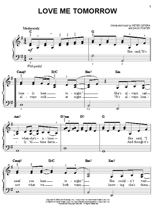 Preview Chicago Love Me Tomorrow Rock sheet music, notes and chords for Easy Piano, SKU: 25421 Love Me Tomorrow sheet music
