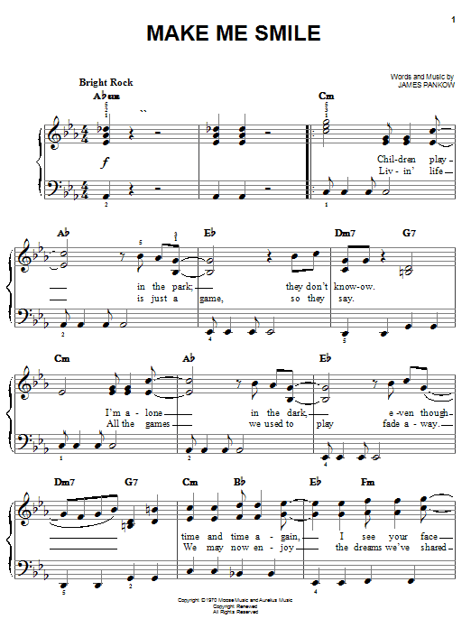 Preview Chicago Make Me Smile Pop sheet music, notes and chords for Easy Piano, SKU: 25422 Make Me Smile sheet music