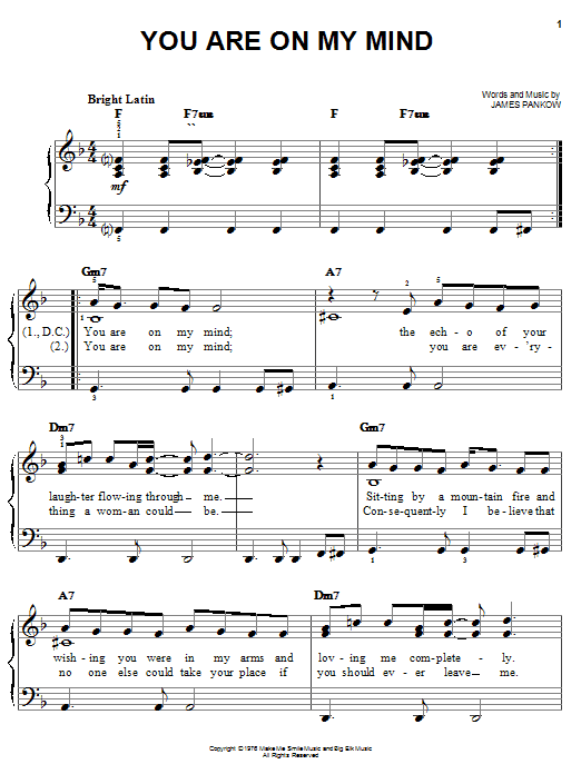 Chicago You Are On My Mind Sheet Music Notes & Chords for Easy Piano - Download or Print PDF