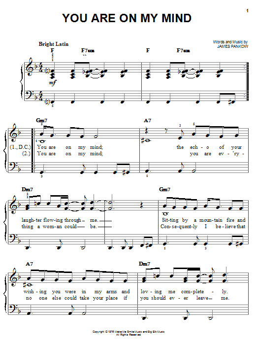 Preview Chicago You Are On My Mind Pop sheet music, notes and chords for Easy Piano, SKU: 25427 You Are On My Mind sheet music