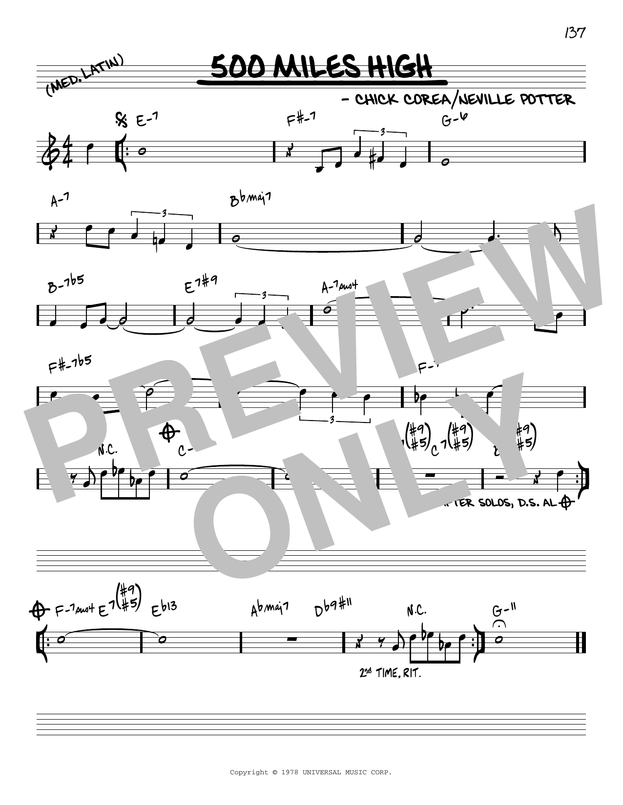 Chick Corea 500 Miles High [Reharmonized version] (arr. Jack Grassel) Sheet Music Notes & Chords for Real Book – Melody & Chords - Download or Print PDF