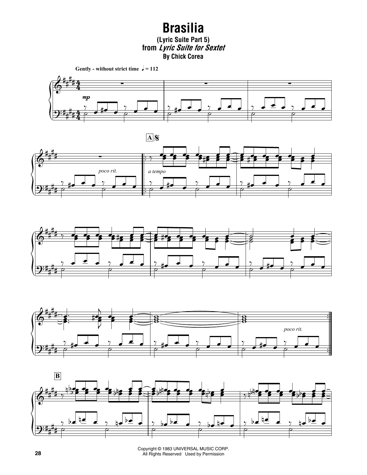 Chick Corea Brasilia (Lyric Suite Part 5) Sheet Music Notes & Chords for Piano Transcription - Download or Print PDF