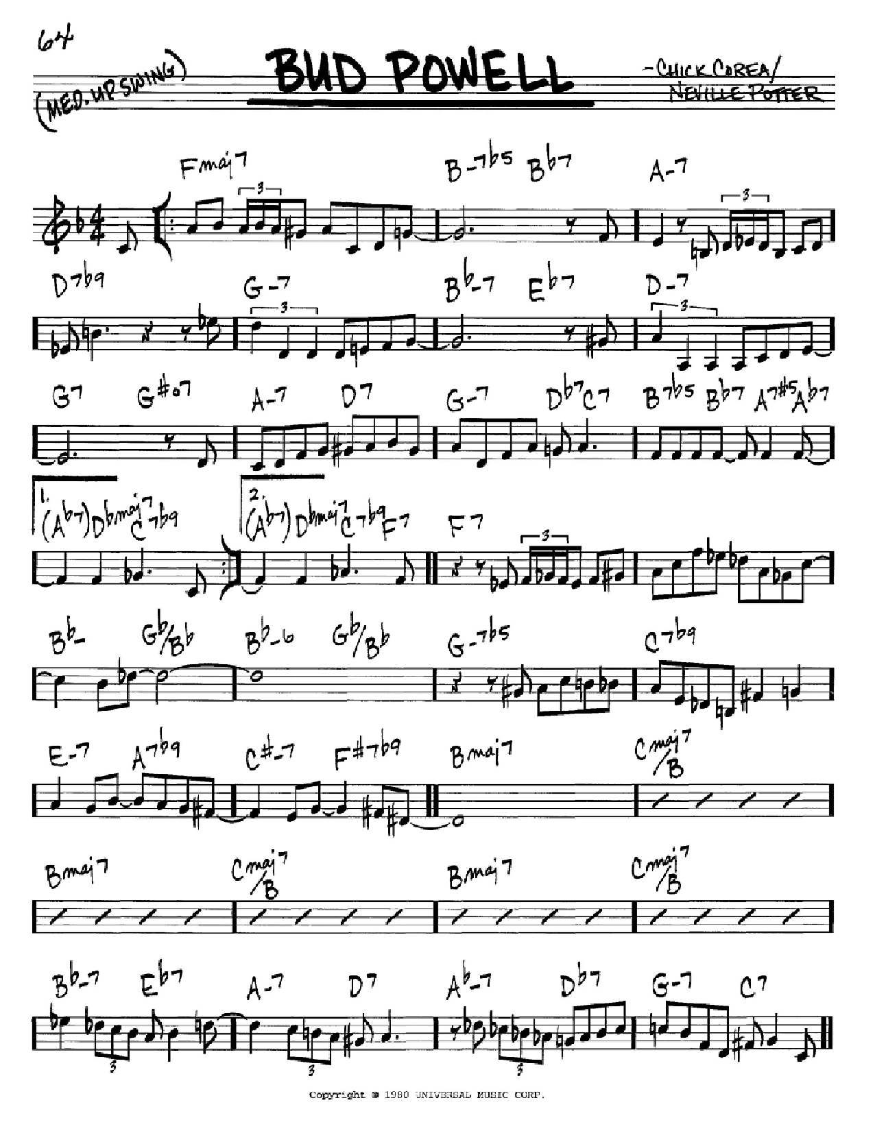 Chick Corea Bud Powell Sheet Music Notes & Chords for Real Book – Melody & Chords - Download or Print PDF