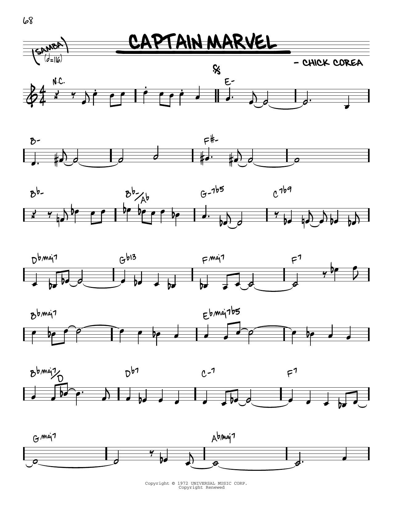 Chick Corea Captain Marvel [Reharmonized version] (arr. Jack Grassel) Sheet Music Notes & Chords for Real Book – Melody & Chords - Download or Print PDF