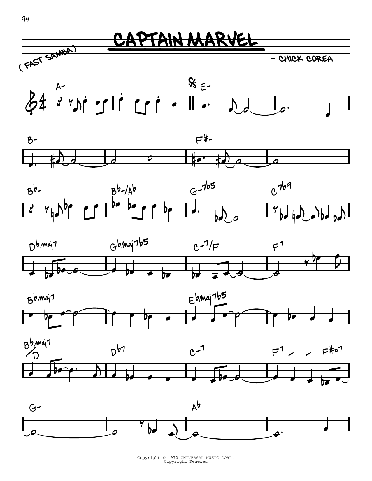 Chick Corea Captain Marvel Sheet Music Notes & Chords for Real Book – Melody & Chords - Download or Print PDF