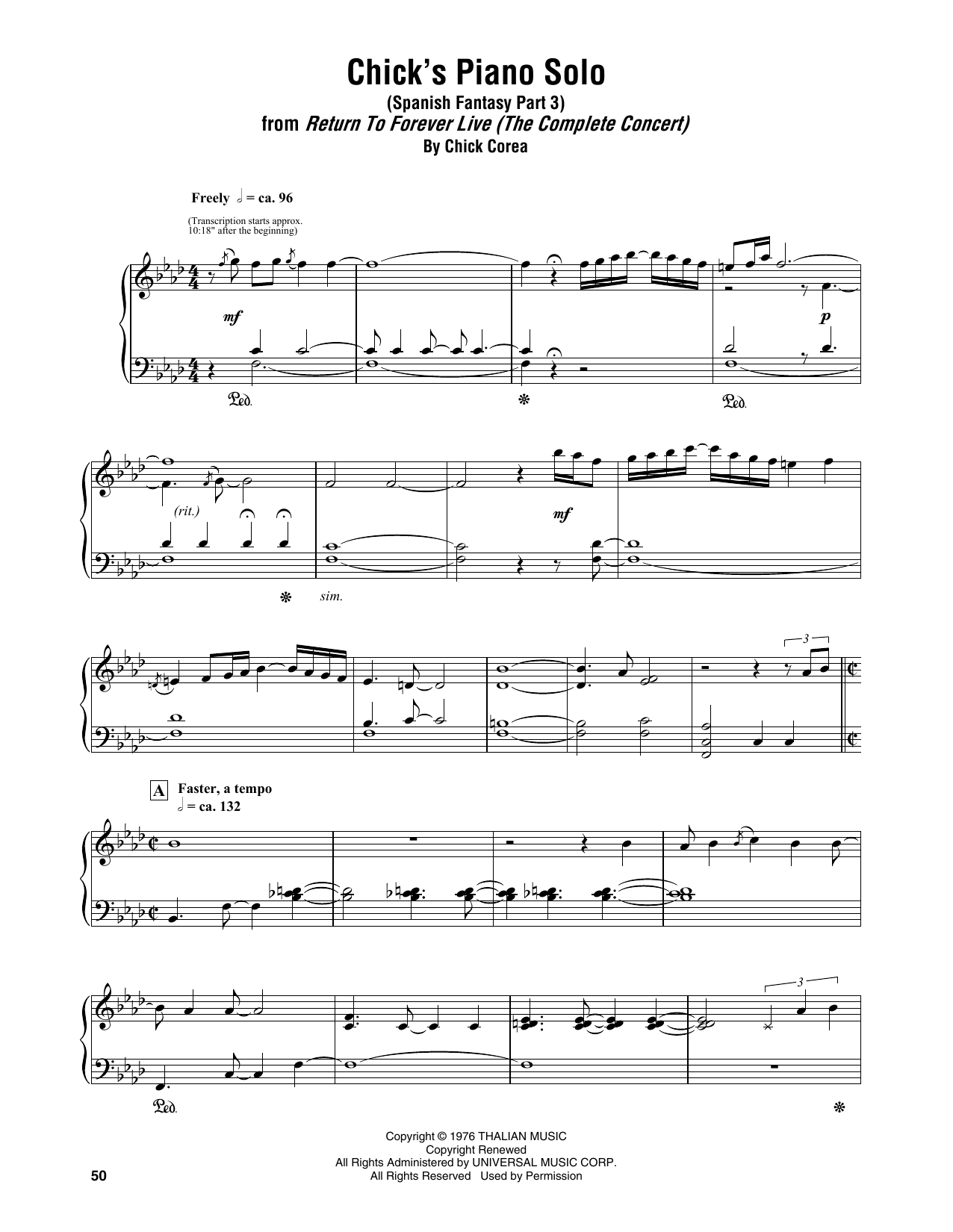Chick Corea Chick's Piano Solo (Spanish Fantasy Part 3) Sheet Music Notes & Chords for Piano Transcription - Download or Print PDF