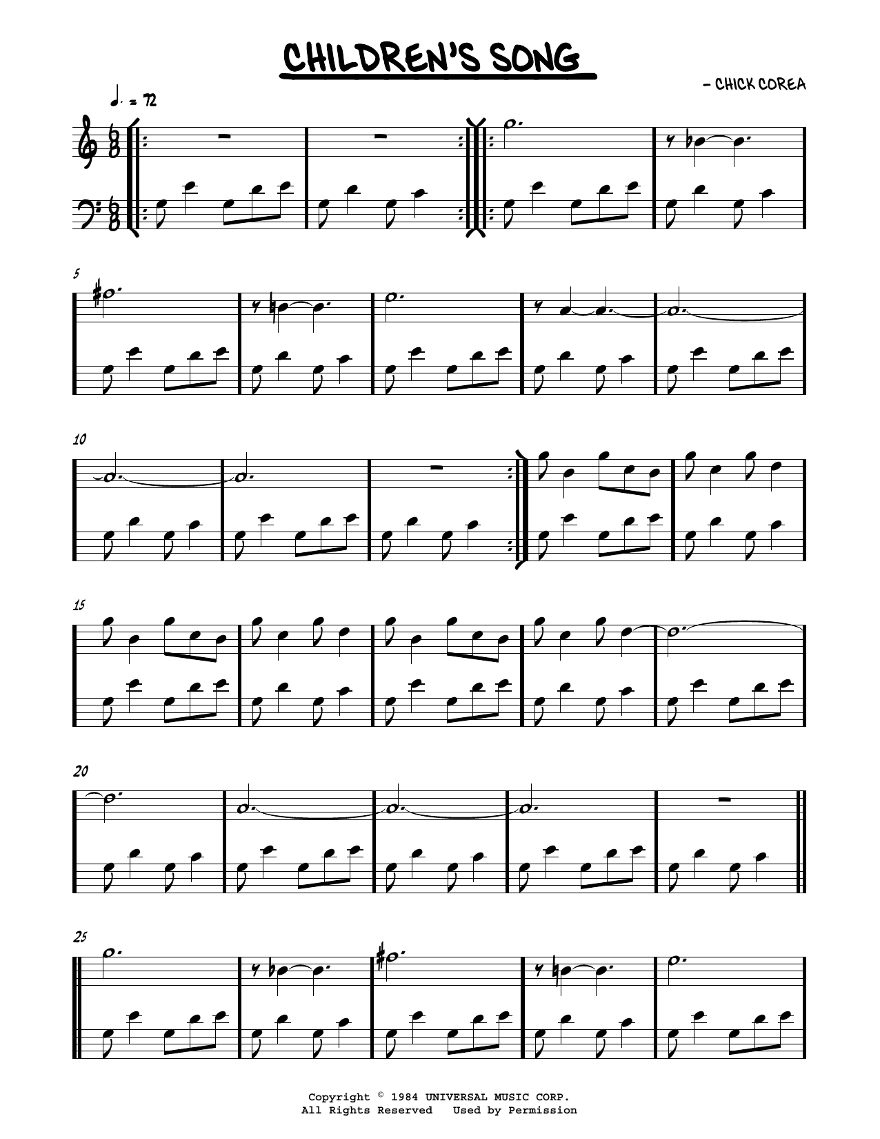 Chick Corea Children's Song No. 1 Sheet Music Notes & Chords for Real Book – Melody & Chords – C Instruments - Download or Print PDF