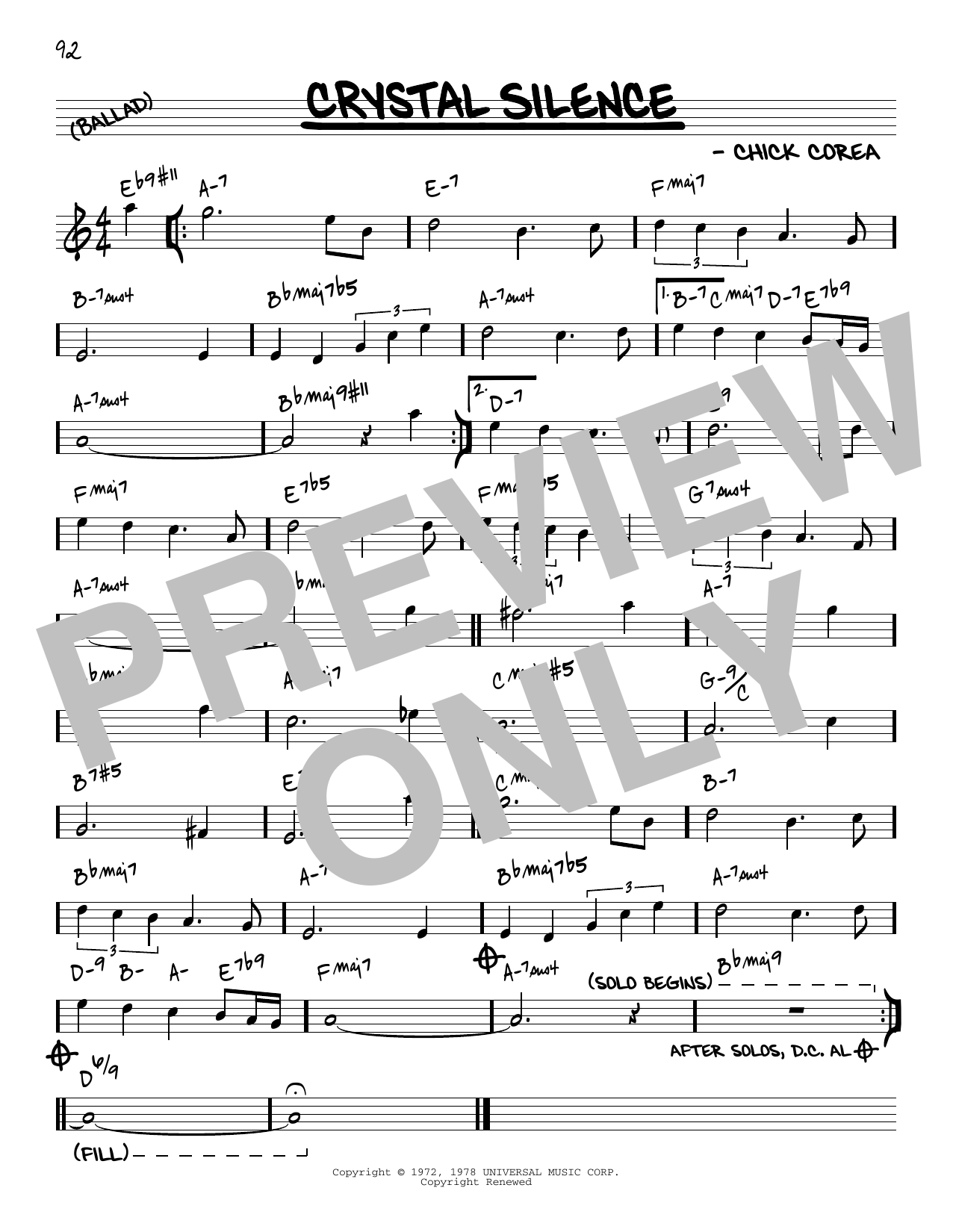 Chick Corea Crystal Silence [Reharmonized version] (arr. Jack Grassel) Sheet Music Notes & Chords for Real Book – Melody & Chords - Download or Print PDF